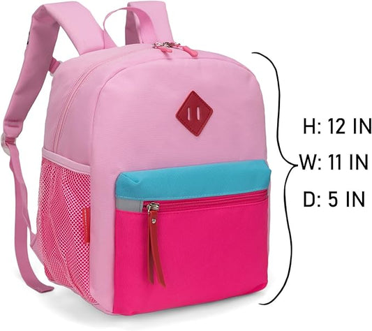 HawLander Little Kids Backpack for Boys or Girls, Toddler School Bag Fits 3 to 6 years old, Pink, 12 Inch