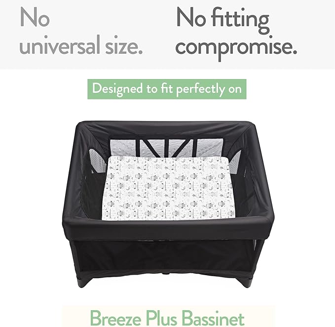Bassinet Fitted Sheets Compatible with 4moms Breeze Plus Bassinet Model 1045 – Snuggly Soft 100% Jersey Cotton – Light + Dark Grey – 2 Pack – Not for Old Models