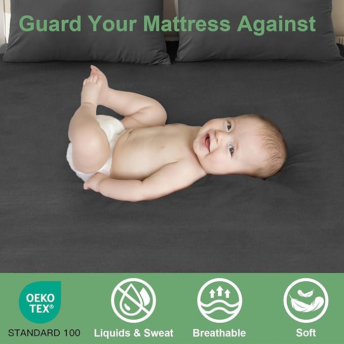 Sufdari Waterproof Mattress Protector Full Size, Noiseless Mattress Cover with 18" Deep Pocket, Bed Bug Proof and Waterproof Fitted Sheets, Machine Washable Mattress Protectors Dark Gray