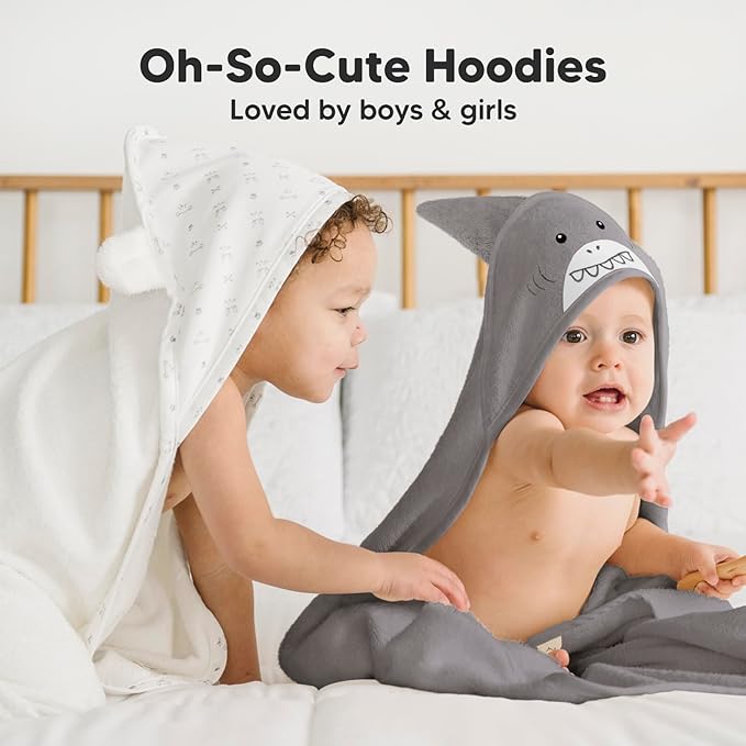 KeaBabies Hooded Baby Towel for Newborn - Viscose Derived from Bamboo Large Baby Bath Towels with Hood for Boys, Girls, Toddler, Extra Absorbent & Soft Newborn Bath Essentials (Shark, Regular)