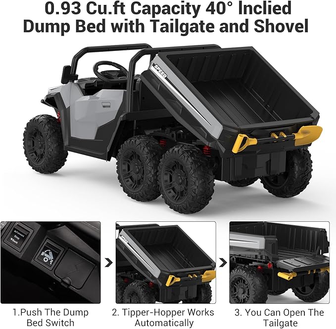 24V 2 Seater Ride on Dump Truck with Remote Control for Big Kids, 4WD 6 Wheels Ride on Car w/Music Player & LED Lights, Ride Toy Gift for Kid