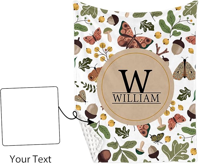 Personalized Crib Bedding Set, Toddler Plant Theme Set with Name, 2 Pcs Baby Crib Set for Infant Babys, Comfort Double Layer Blanket and Crib Sheet, Newborns Gifts