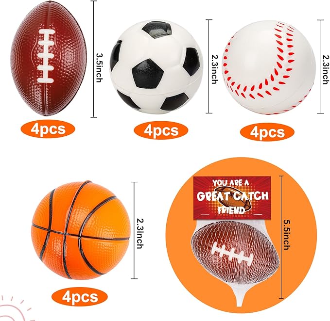 Thremhoo 16 PCS Stress Balls Party Favor for Kids 8-12 Goodie Bag Stuffers Classroom Prizes for Kids Pinata Fillers Boys Birthday Party Gifts Sport Foam Bouncy Balls Toddler 4-8 Bulk Small Toys