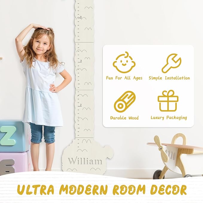 Woodemon Personalized Name Height Chart for Kids, Alpaca Wood Growth Chart, Height Measuring for Children, Boy Girls Height Wall Chart Growth Measuring Ruler for Nursery Decor, Lightweight