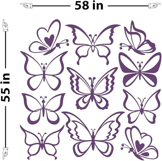 The Decal Guru Butterfly Wall Art Vinyl Stickers DIY Nursery or Girls Room Decor Peel and Stick Butterflies Decals (Violet, 55x58 inches)
