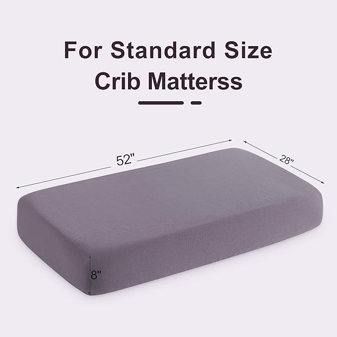 NTBAY 2 Pack Muslin Cotton Crib Sheets, Soft and Breathable Double Layer 28x52 Baby Crib Sheets for Standard Crib and Toddler Mattresses, Boys, Girls, Unisex, Greyish Purple, 28x52 Inches