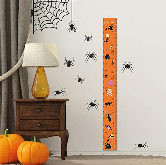 Halloween Baby Height Growth Chart - Canvas Height Chart for Kids Baby Child Toddler Boys Girls Growth Chart for Wall Room Nursery Decor Hangable and Removable Measuring Wall Ruler (C, Beige Wood)