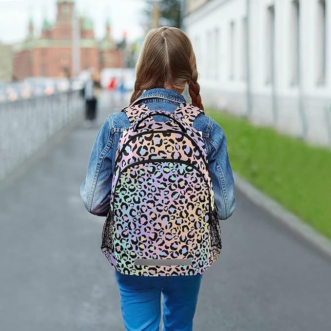 MNSRUU School Backpack with Chest Strap, Leopard Print Laptop Backpack, Travel Hiking Backpack for Boys Girls, Rucksack, Knapsack