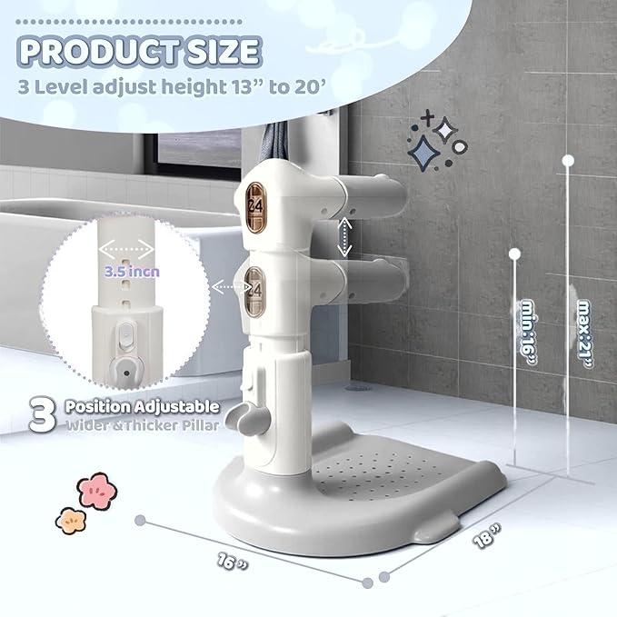 Baby Bath with Shower Stand Support ,Baby standing support Adjustable Toddler Shower Tower with Anti-Pinch & Anti-Slip Design,Infant Safety,Ideal Gift for baby standing bath 6-36 Months(Gray)