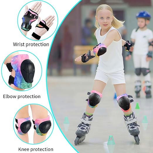 Gradient Color Kids Protective Gear Set Knee Pads for Kid 2-14 Years,W/ Adjustable Strap Kids/Youth Knee Pads Elbow Pads Wrist Guards Set for Inline Roller Skates,Cycling,BMX Bike,Skateboard,Scooter