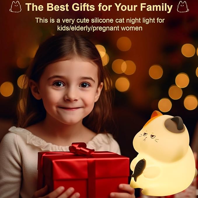 FAMIDUO Greedy Cat Night Light for Kids,3 LevelsDimmable Cute Kitty Nursery Nightlight with Touch ColorChange, Squishy Silicone Rechargeable Bedside Lampfor BabyPregnant Mom/Elderly/Adults