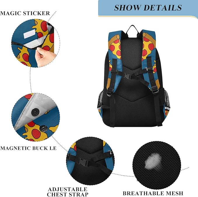 Jucciaco Doodle Pizza School Backpack Laptop Travel Daypack for Kids Girls Boys, Personalized Computer Notebooks Bookbag with Adjustable Padded Straps