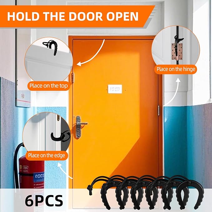 Hawsam 6 Pack First Responder Door Stops Black Door Stoppers Security Baby Proof Door Handle Stopper Door Finger Pinch Guard Door Jammer Door Stoppers for Top of Door,Law Enforcement,Police