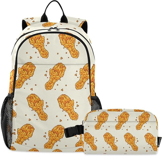 Jucciaco Fried Chicken Backpack with Lunch Bag, School Travel Backpack for Boys Girls Kids Backpacks Set