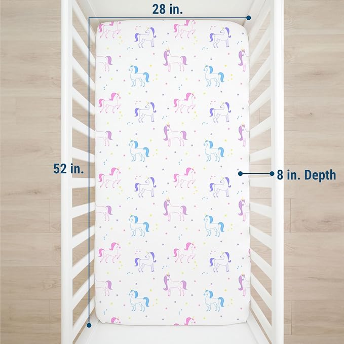 Wildkin Kids 100% Microfiber Crib Sheet – Soft, Breathable Fitted Sheet - Unicorn