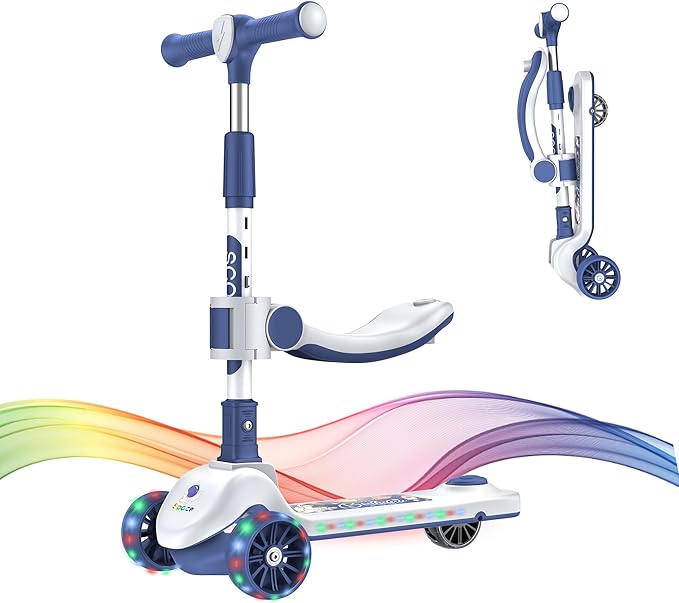VOLPAM C001 Electric Scooter for Kids, 80W Motor, Max Safe Speed 5MPH, 3 Adjustable Height, Lean-to-Steer, 3.5" Lighted Up Wheel, Foldable Scooter for Boys & Girls, Max Load 110lbs
