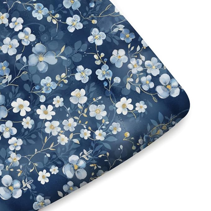 Wonderful Flowers Baby Crib Sheets for Boy Girl 52"x28" Navy White Wild Flowers Leaves Crib Mattress Covers Soft Breathable Boho Spring Garden Baby Sheets for Standard Crib and Toddler Bed Mattress