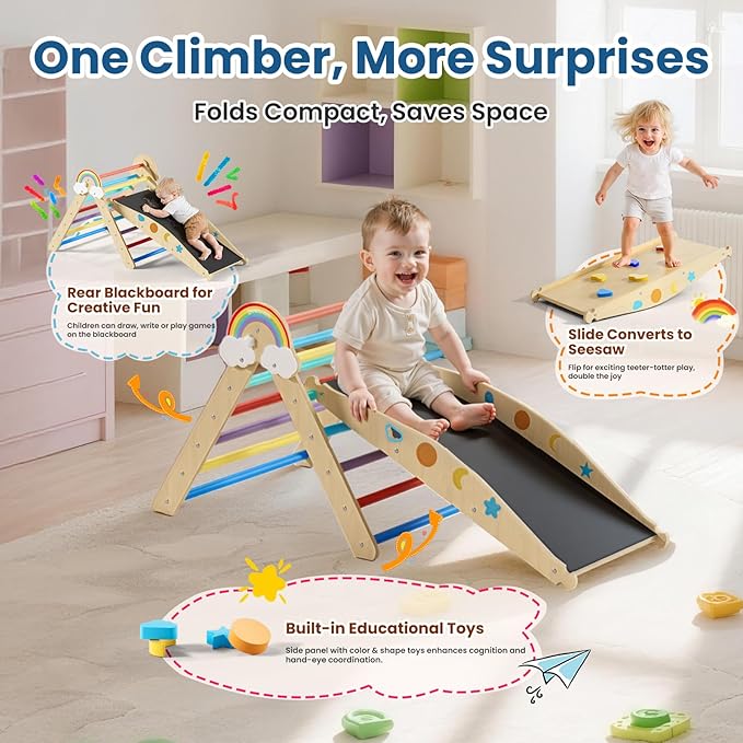 Pikler Triangle Set, 10in1 Toddler Climbing Toys Indoor, Montessori Kids' Indoor Climbers & Play Structures with Arch&Ramp&Ladder, Indoor Baby Climber for Montessori Toys