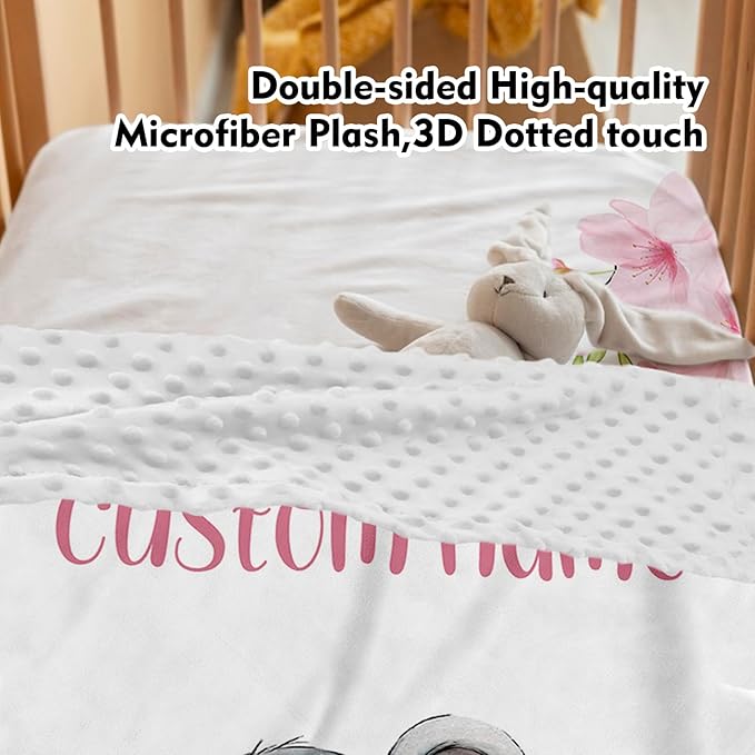 Custom Baby Crib Bedding Set,Personalized Name Pink Flower Elephant Nursery Bed Set 4 Piece,Baby Blanket Fitted Sheet Nursery Rug Wall Art Set,Custom Room Decor Idea Gift for Newborns Boys Girls