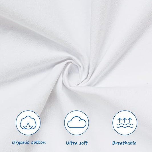 Fitted Crib Sheet 100% Cotton 52"x28"x8", 2 Pack Crib Mattress Sheet Set Fit for Standard Crib and Toddler Bed Mattress, Baby Crib Sheets Boys Girls, White