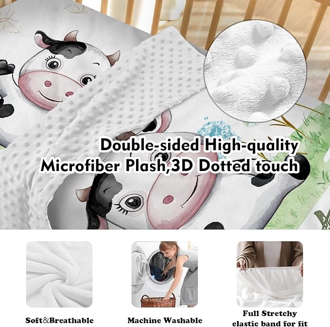Personalized Baby Crib Bedding Set: 4 Piece Custom Gift Crib Bed Set with Name - Cute Cow Theme,Nursery Bedding Set for Baby Girls Crib,Newborn Boys Girls Crib Sets, Crib Bedding Shower Gifts