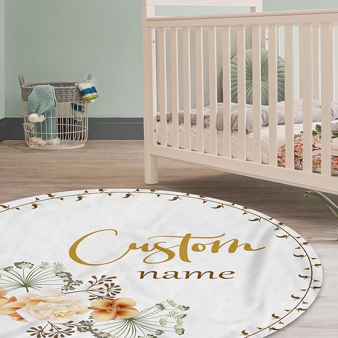 Custom Baby Crib Bedding Set,Personalized Name Pink Flowers Theme Nursery Bed Set 4 Piece,Baby Blanket Fitted Sheet Nursery Rug Wall Art Set,Custom Room Decor Idea Gift for Newborns Boys Girls