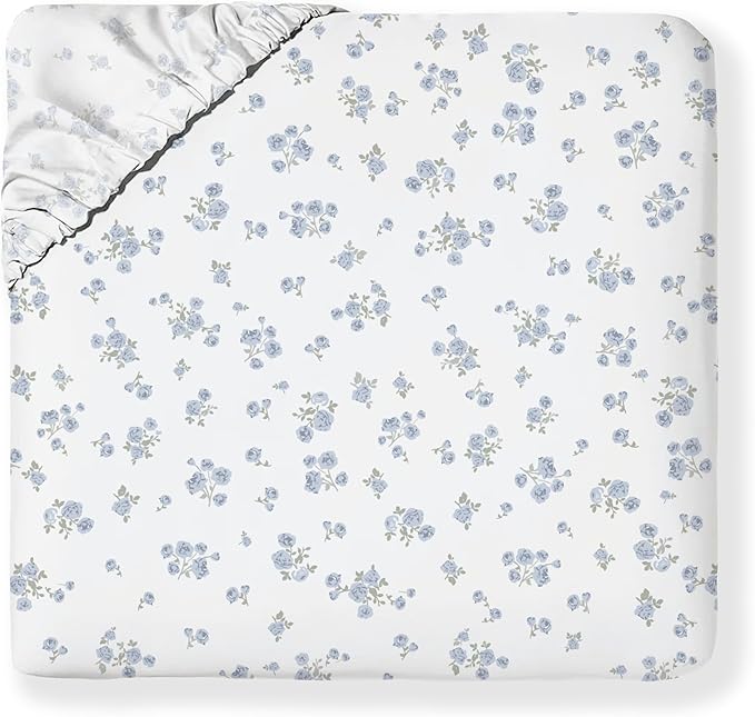 MakeMake Organics Organic Queen Fitted Sheet Set GOTS Certified Organic Cotton Fitted Sheet with Pillowcase Ultra Soft Non Toxic Breathable Hypoallergenic Colorful Neutral (Twin, Mini Roses)