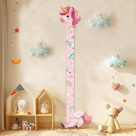 Personalized Name Growth Chart for Kids, Unicorn Wooden Wall Decor Growth Chart, Wall Decor for Kids Room,Wall and Nursery Medical Office Toddler Playroom 63" x 16.5"