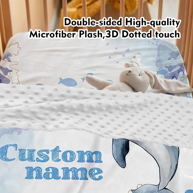 Personalized Baby Crib Bedding Set: 4 Piece Custom Blue Dolphin Crib Bed Set with Name, Nursery Bedding Set for Baby Girls, Newborn Boys Crib Sets, Crib Bedding Custom Gift, Crib Sheet