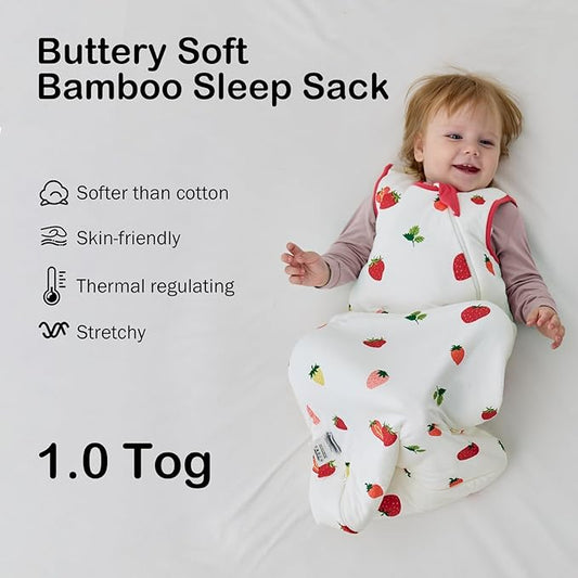BubblePanda Rayon Made from Bamboo Sleep Sack 0-6 Months 1.0 Tog Soft Toddler Sleeping Sack 3-6 Months for Infant Newborn Babies 2-Way Zipper Baby Wearable Blanket 0-3 Months