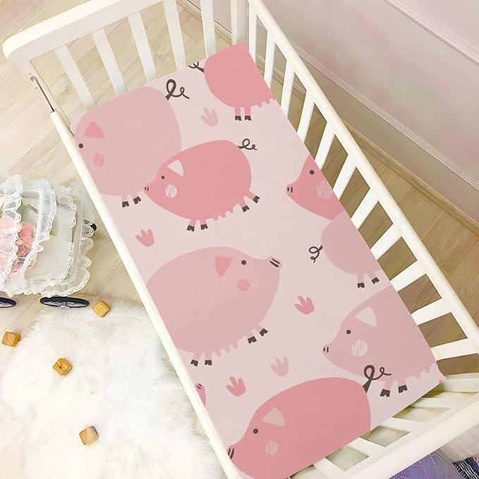 Cute Pig Pinks Crib Sheets Soft Breathable Fitted Baby Crib Sheets Mattress Cover for Girls Boys, 52" x 28" x 9"