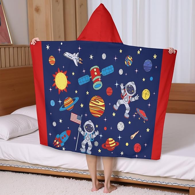 Thickened Hooded Towels for Kids Suitable Girls Boys Kids Bath Towels, 30"x50" Super Absorbent, Space Universe Cute Cartoon Toddler Towels Multi-Purpose for Beach, Pool and Bathroom