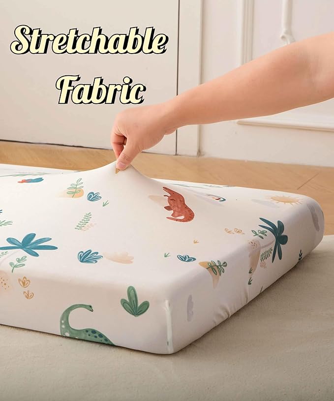 SDY Jersey Dinosaur Crib Sheets for Baby Boys and Girls,52”x28”x8, 2 Pack, Cute Kawaii Standard Oval/Retangle Fitted Crib Sheets for Toddler,Super Soft Breathable