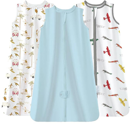 TotAha Sleep Sack 3 Pack, Breathable Sleep Bag for Infant Girl Boy, Wearable Blanket Baby Sleeping Sacks with 2-way Safe Zipper, 0.5 TOG