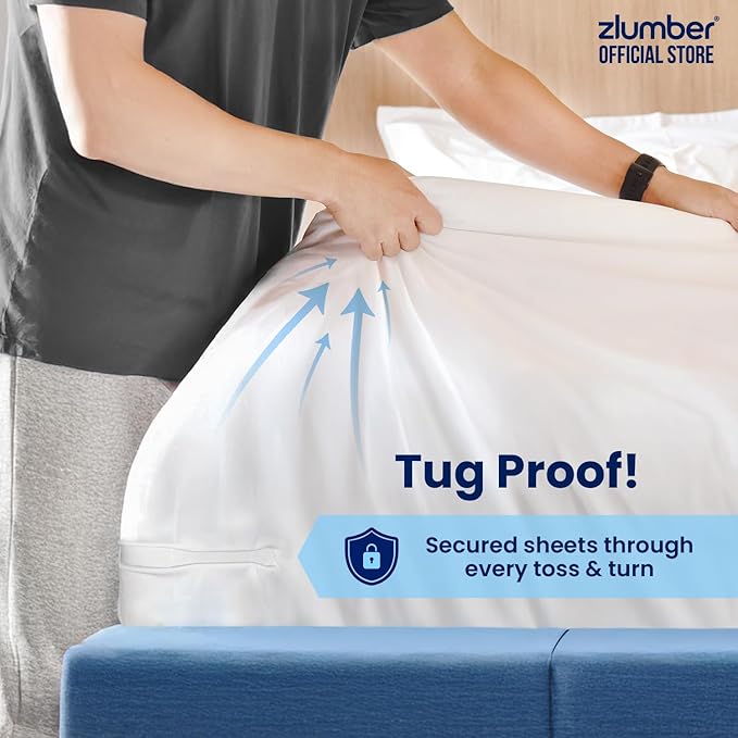 The Original USA Patented ZlumberLock – Secure Sheet Holder with Heavy-Duty Mattress Straps – No More Loose Bedding, Universal Fit, Easy One-Time Installation