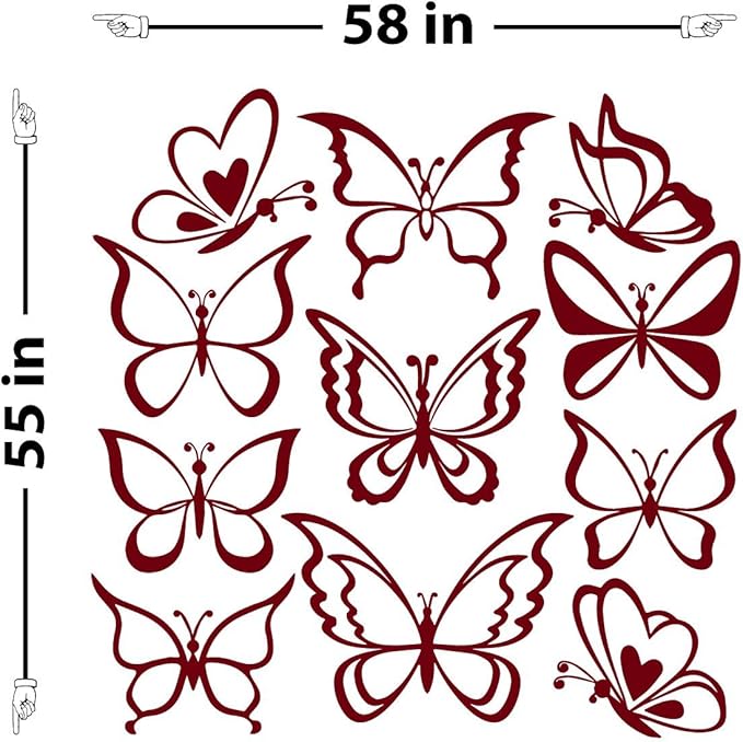 The Decal Guru Butterfly Wall Art Vinyl Stickers DIY Nursery or Girls Room Decor Peel and Stick Butterflies Decals (Burgundy, 55x58 inches)