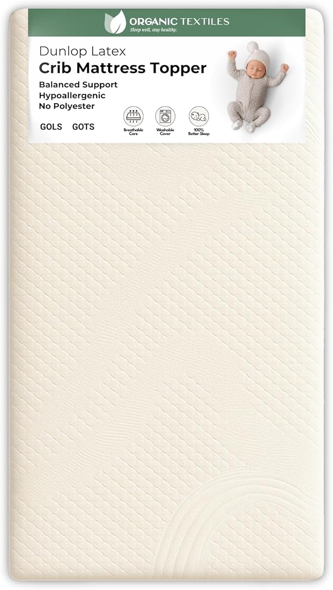 ORGANIC TEXTILES Organic Baby Mattress Topper with Organic Cotton Cover - GOLS/GOTS Certified - Breathable - 3" Playard (38"x26")