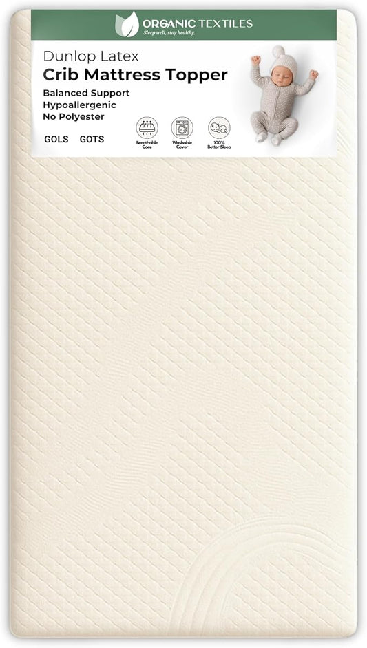 ORGANIC TEXTILES Organic Baby Mattress Topper with Organic Cotton Cover - GOLS/GOTS Certified Breathable - 3" (30"x15")