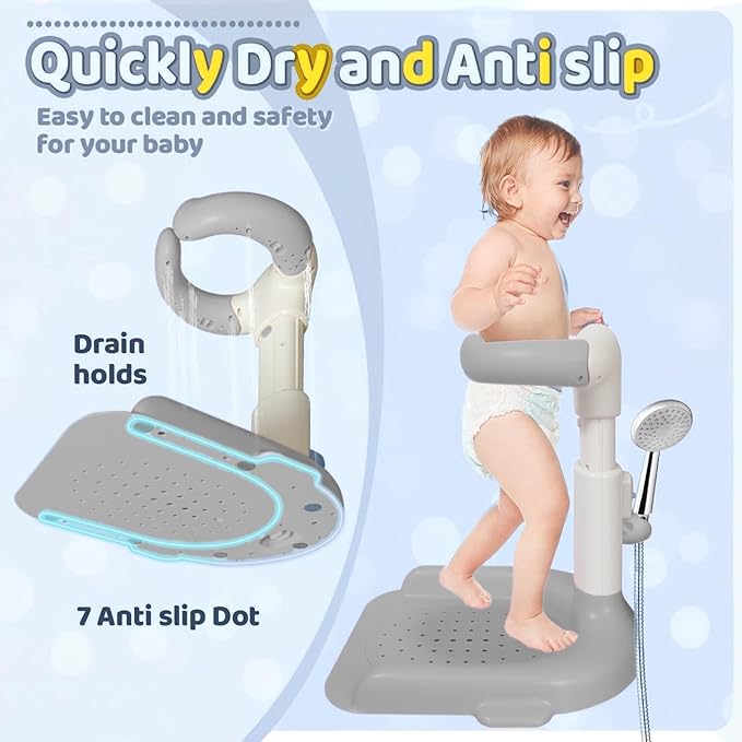 Baby Bath with Shower Stand Support ,Baby standing support Adjustable Toddler Shower Tower with Anti-Pinch & Anti-Slip Design,Infant Safety,Ideal Gift for baby standing bath 6-36 Months(Gray)