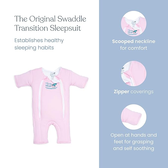 Magic Sleepsuit Baby Merlin's Cotton Baby Swaddle Transition Product - Soft and Cozy Design, Double Zipper for Easy Diaper Changes, Promotes Safe Sleep, 3-6 Months - Sage Green - Small 12-18lbs