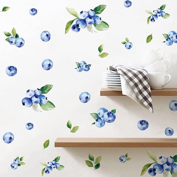 Blueberries Wall Stickers Decor, Kitchen Stickers Wall Decor, Kitchen Wall Stickers, Removable Peel and Stick Fruit Decals for Nursery, Playroom, Girls Bedroom, Living Room