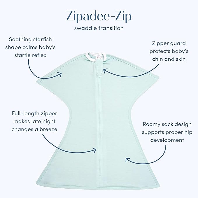 SleepingBaby Zipadee-Zip Transition Swaddle - Cozy Baby Swaddle Blanket with Zipper Convenience - Roomy Wearable Blanket for Easy Diaper Changes - Classic Mint, Medium (6-12 Month) - 2 Pack