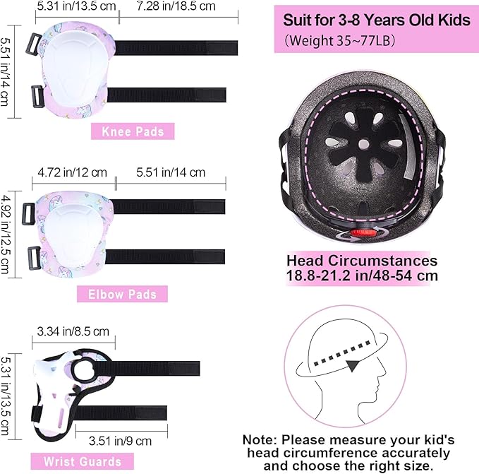 FIODAY Kids Helmet Knee Pads for Kids Unicorn Knee and Elbow Pads Wrist Guards Adjustable Protective Gear Set for Girls Boys Sports Skateboard Inline Skating Scooter