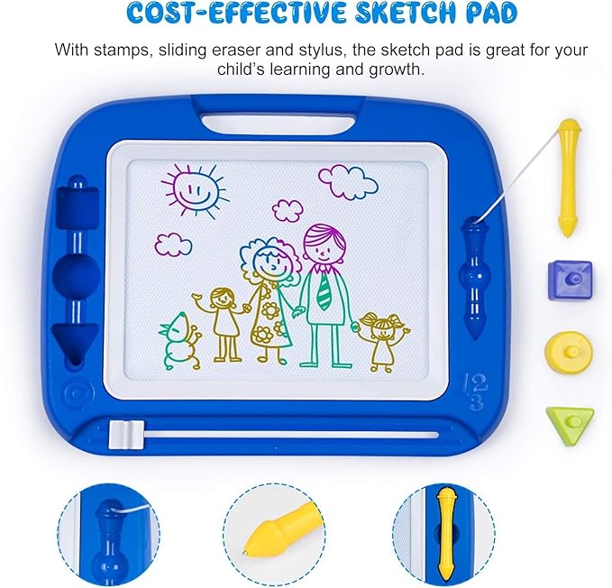 SGILE Large Magnetic Drawing Board for Kids, Toddlers Toys for 1 2 3 4 Year Old, Etch & Sketch Pad with 4 Stamps, Learning and Educational Toys for Boys Girls Gift, 16 ×13 in (42 x 32 CM), Blue