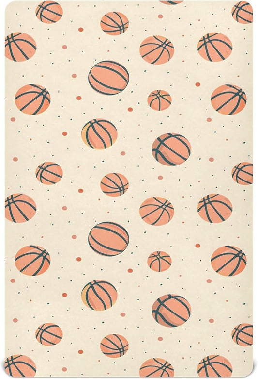 Baby Crib Sheets Fitted Crib Sheet Standard Crib and Toddler Mattress for Boys Girls 39 * 27in Pink Starfish Shell Pattern (Basketballs Dots Pattern, Medium)