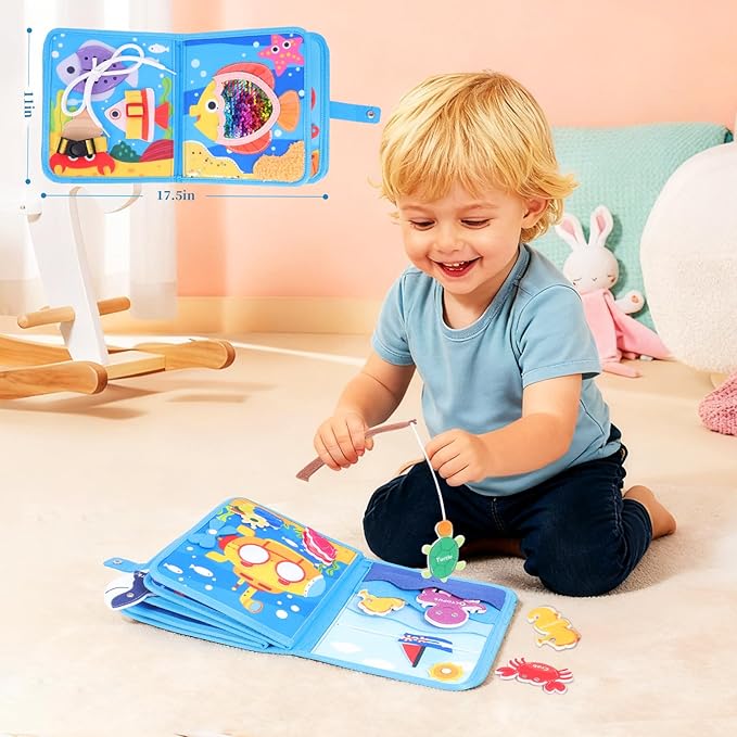 Ocean Busy Book for Toddlers 1-3, Montessori Busy Board Educational Learning Toys for 1 2 3 Years Old Boy Girl Birthday Gifts,Toddler Toy Airplane Travel Essential Sea Animals Activity Books
