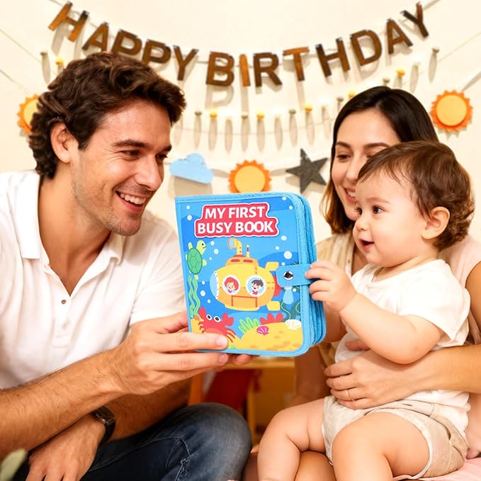 Ocean Busy Book for Toddlers 1-3, Montessori Busy Board Educational Learning Toys for 1 2 3 Years Old Boy Girl Birthday Gifts,Toddler Toy Airplane Travel Essential Sea Animals Activity Books