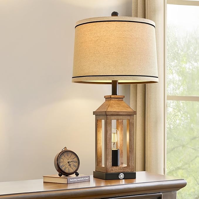 G-SAFAVA 23.75" Farmhouse Table Lamps USB A+C Charging Ports 3-Way Dimmable Touch Control Lamp Nightlight Vintage Modern Lamp for Living Room Bedroom with 2 Light Sources