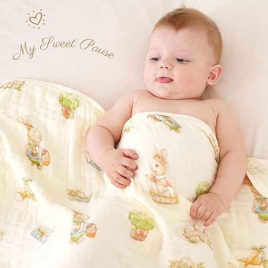 Ultra Soft Muslin Baby Blanket,A Versatile Swaddle and Bed Blanket for Babies, Toddlers, Boys, and Girls (1 Pack Rabbit).