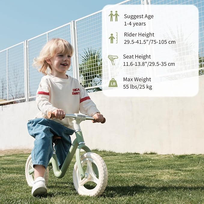 kidpop Right Toddler Balance Bike for 1-4 Years 10" Puncture-Proof Tires Lightweight and Height Adjustable Kids Push Ride-on Toys First Birthday Gifts